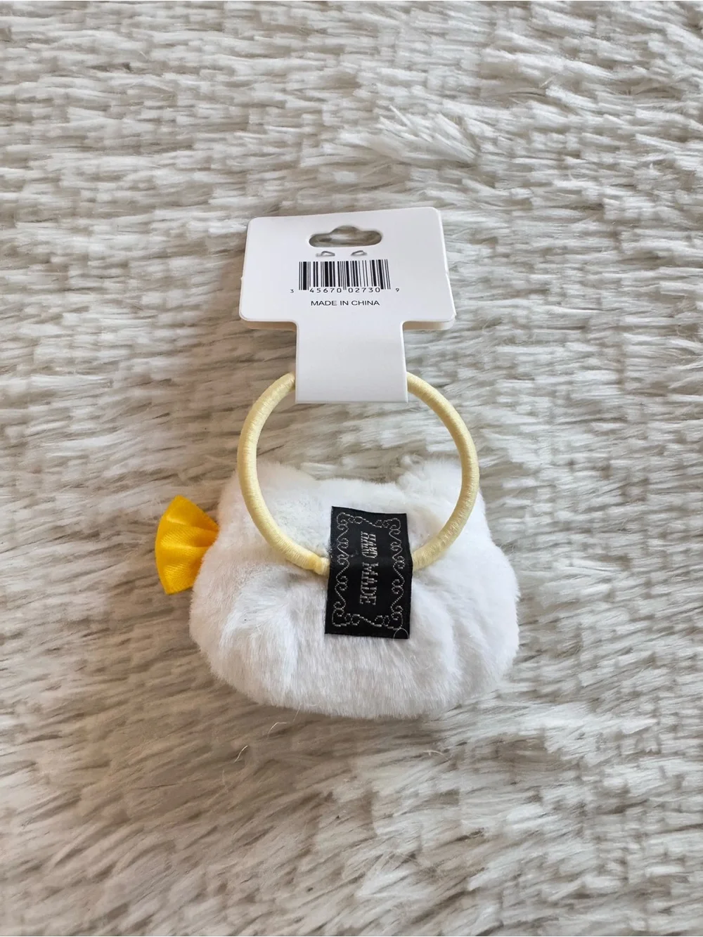 Hello kitty White Fuzzy with Yellow Bow hair Tie
